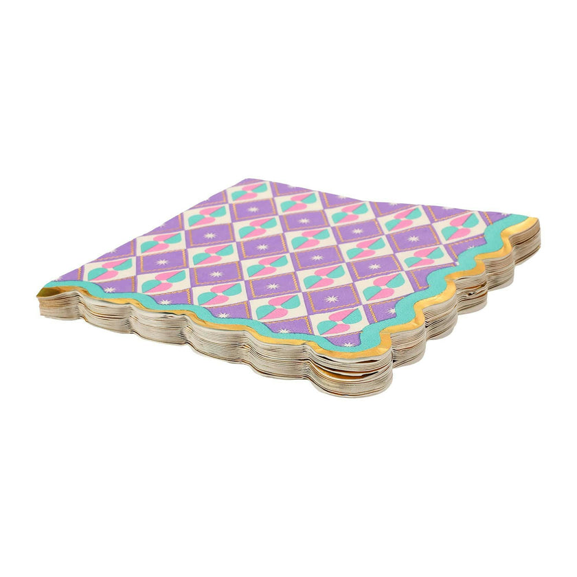 Packed Party Circus Soiree Luncheon Napkins 20ct - Gold Foil Pastel Diamond Pattern 3-Ply Scalloped Edge Napkins for Circus Birthday Parties