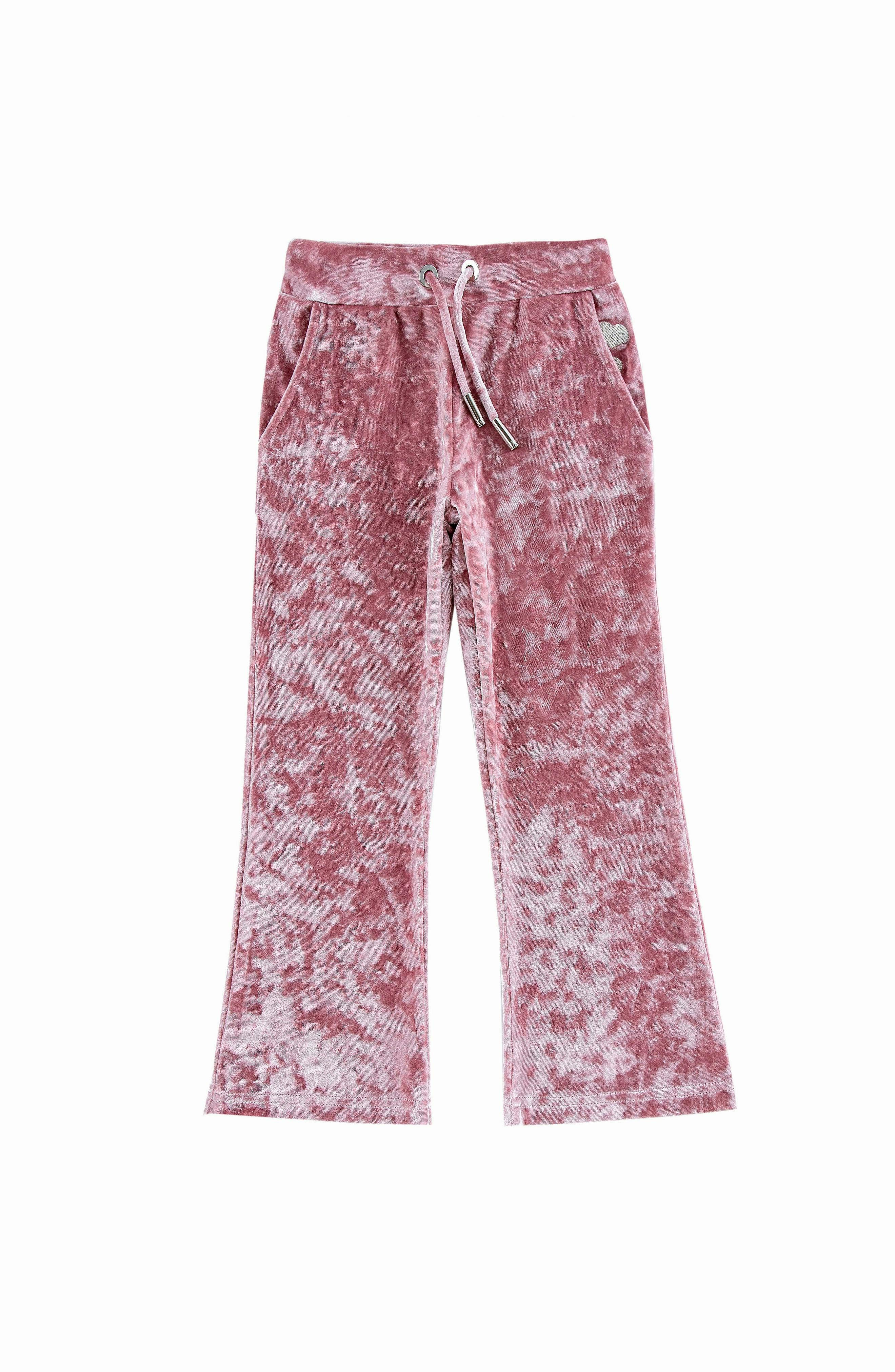 Velvet Yoga Pant with Embroidered Hearts, Rose Pink