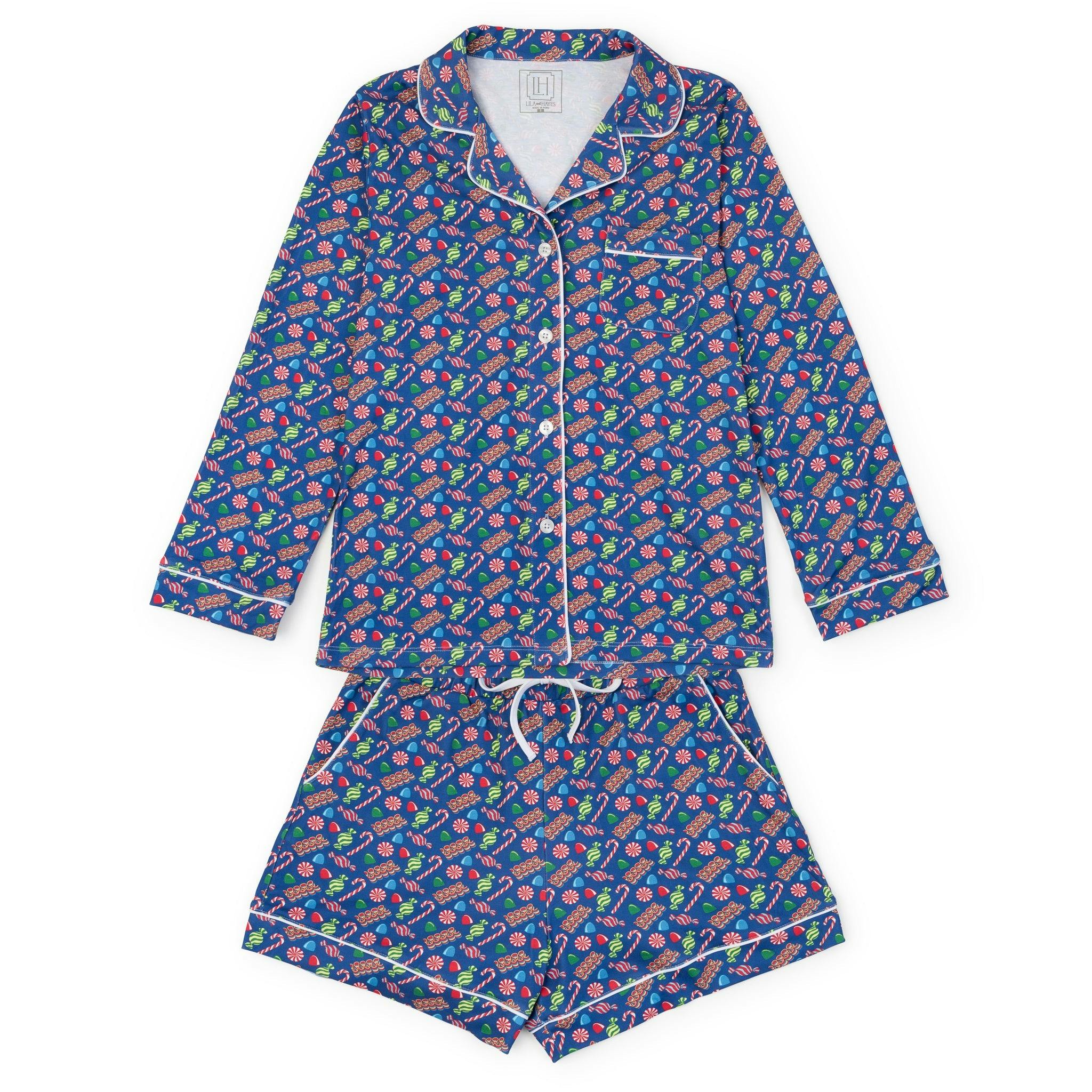 Elizabeth Women's Longsleeve Short Set - Christmas Candy Blue