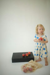Short Sleeve Twirl Dress in Blue Dots