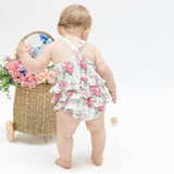Cabbage Rose Stripe - Ruffle Sunsuit