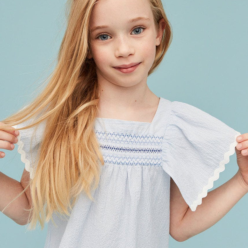 Seersucker Smocked Girl Blouse