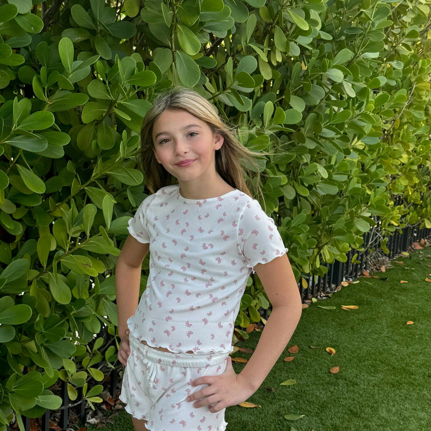 Girls Ribbed 2 Piece Top and Shorts Set