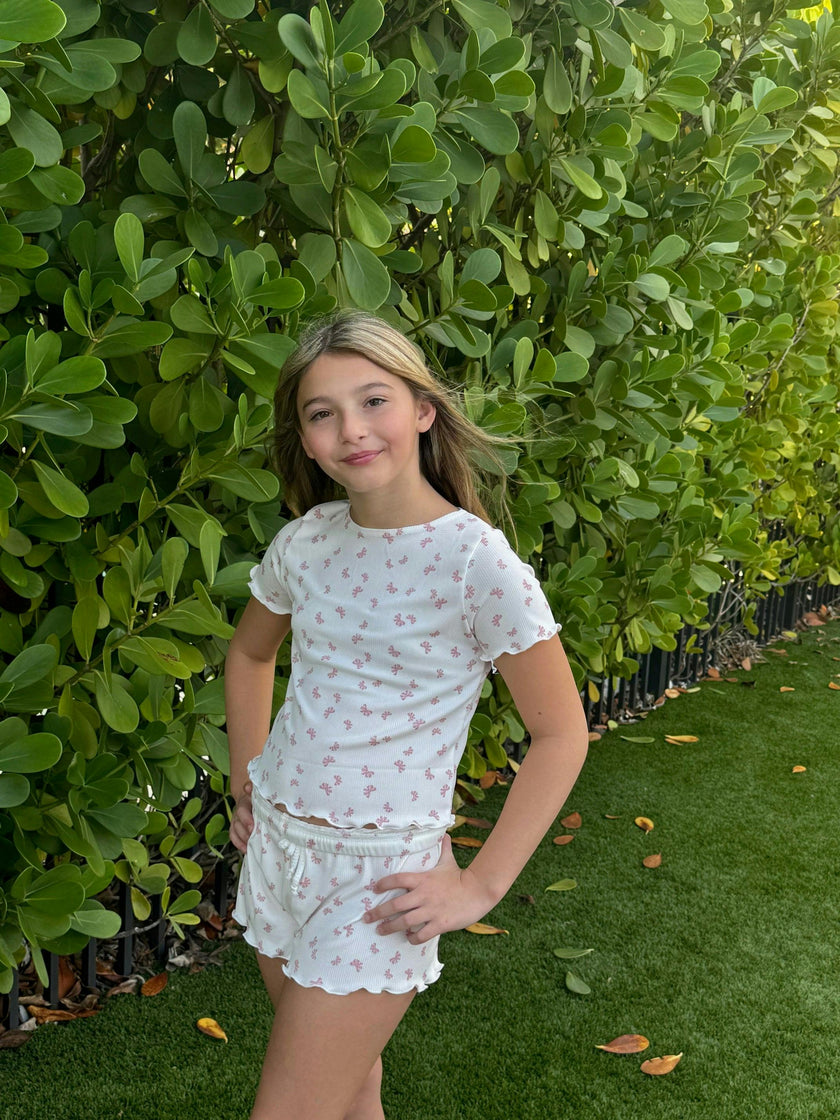 Girls Ribbed 2 Piece Top and Shorts Set