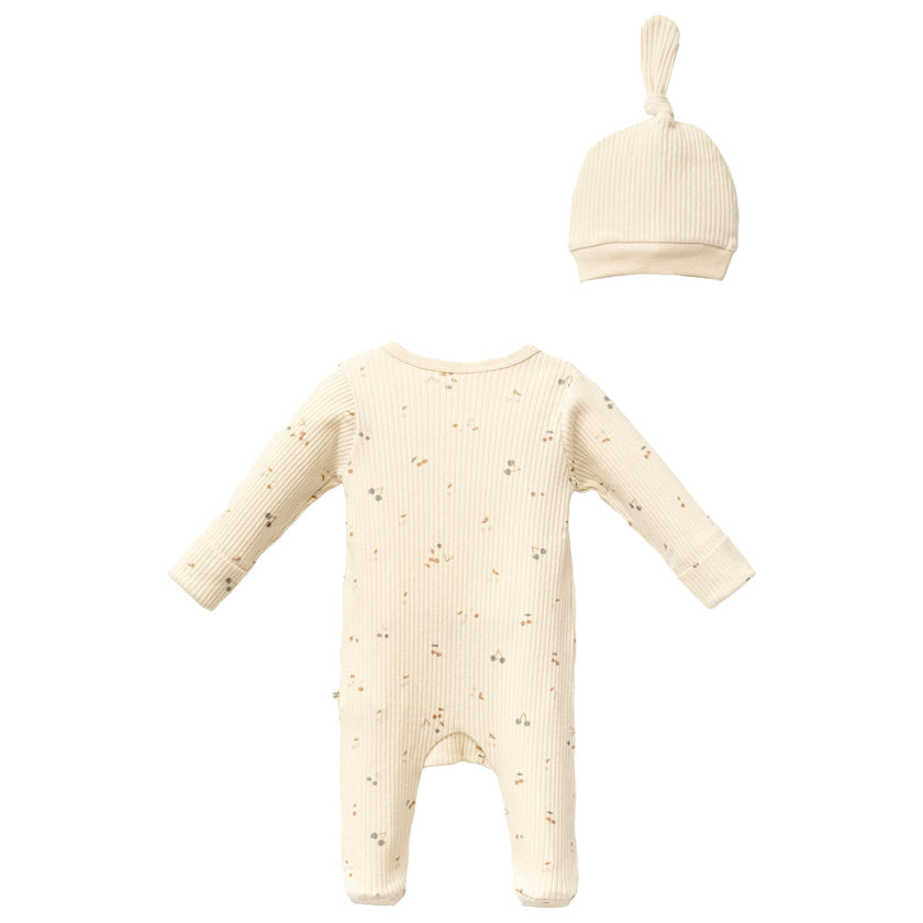 Cream Leaf Print Babygrow & Hat