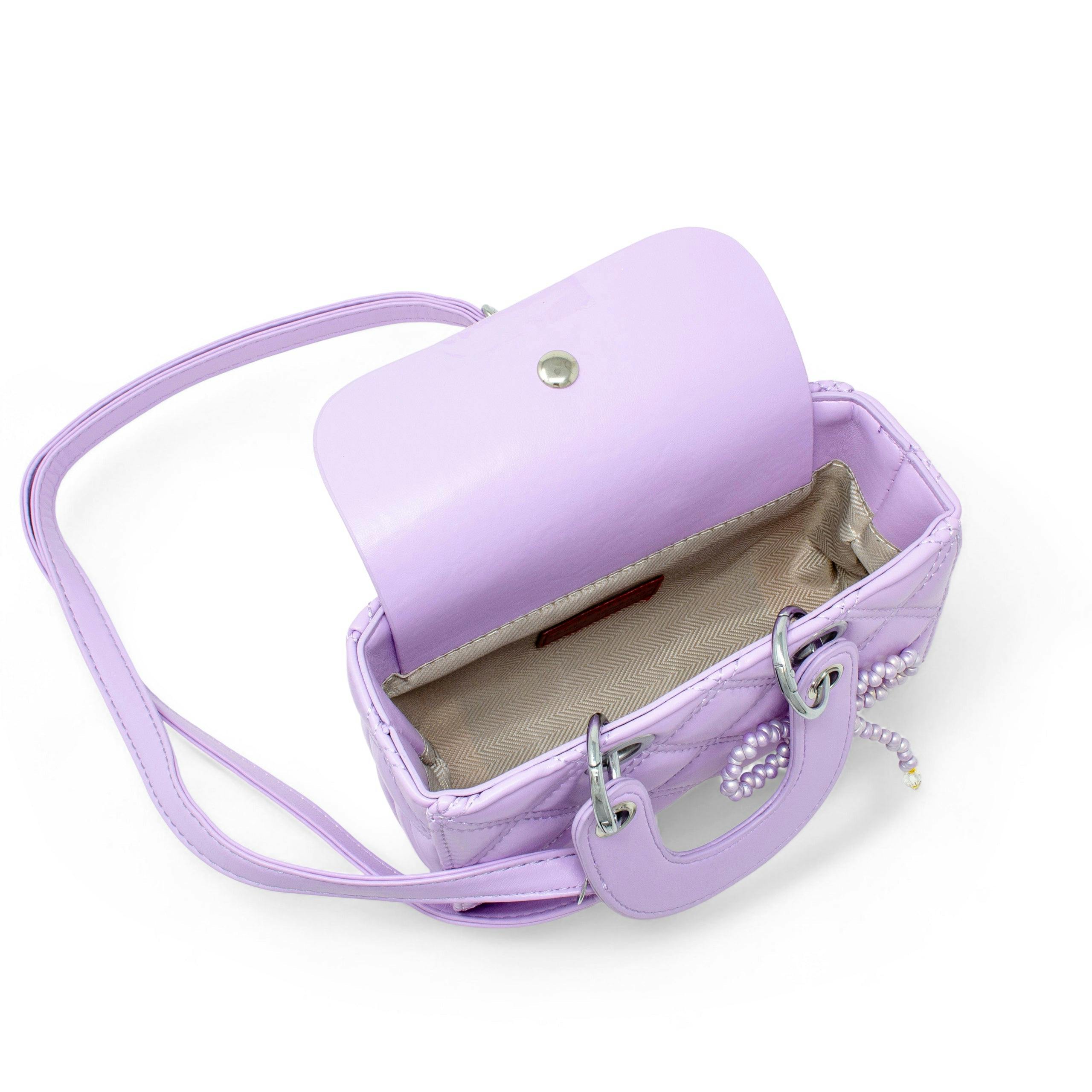 Quilted Rectangle Bow Charm Handbag