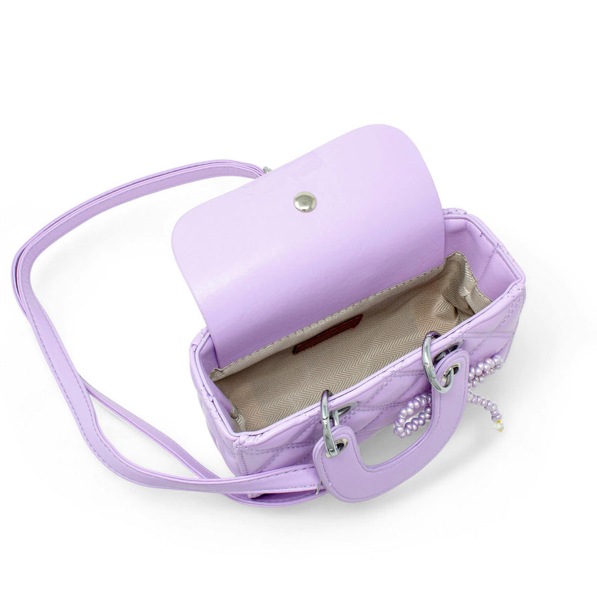 Quilted Rectangle Bow Charm Handbag