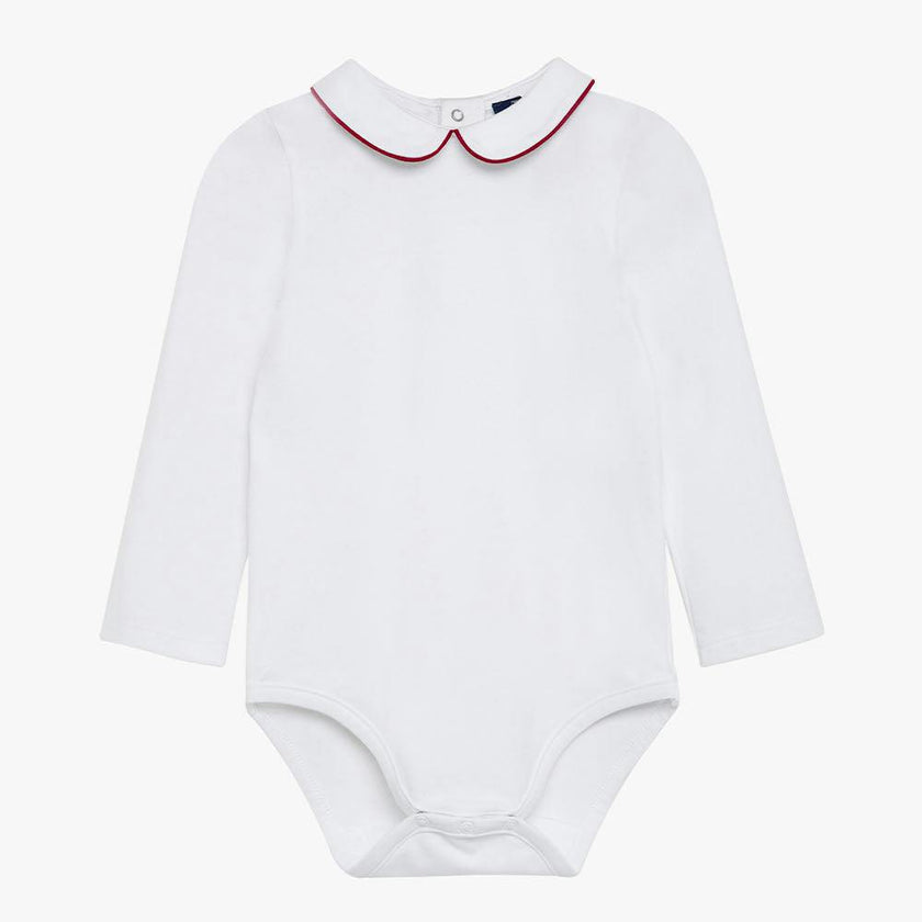 Baby Long-Sleeved Milo Bodysuit in White/Red