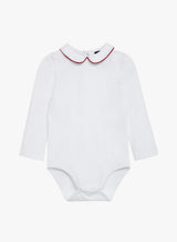 Baby Long-Sleeved Milo Bodysuit in White/Red