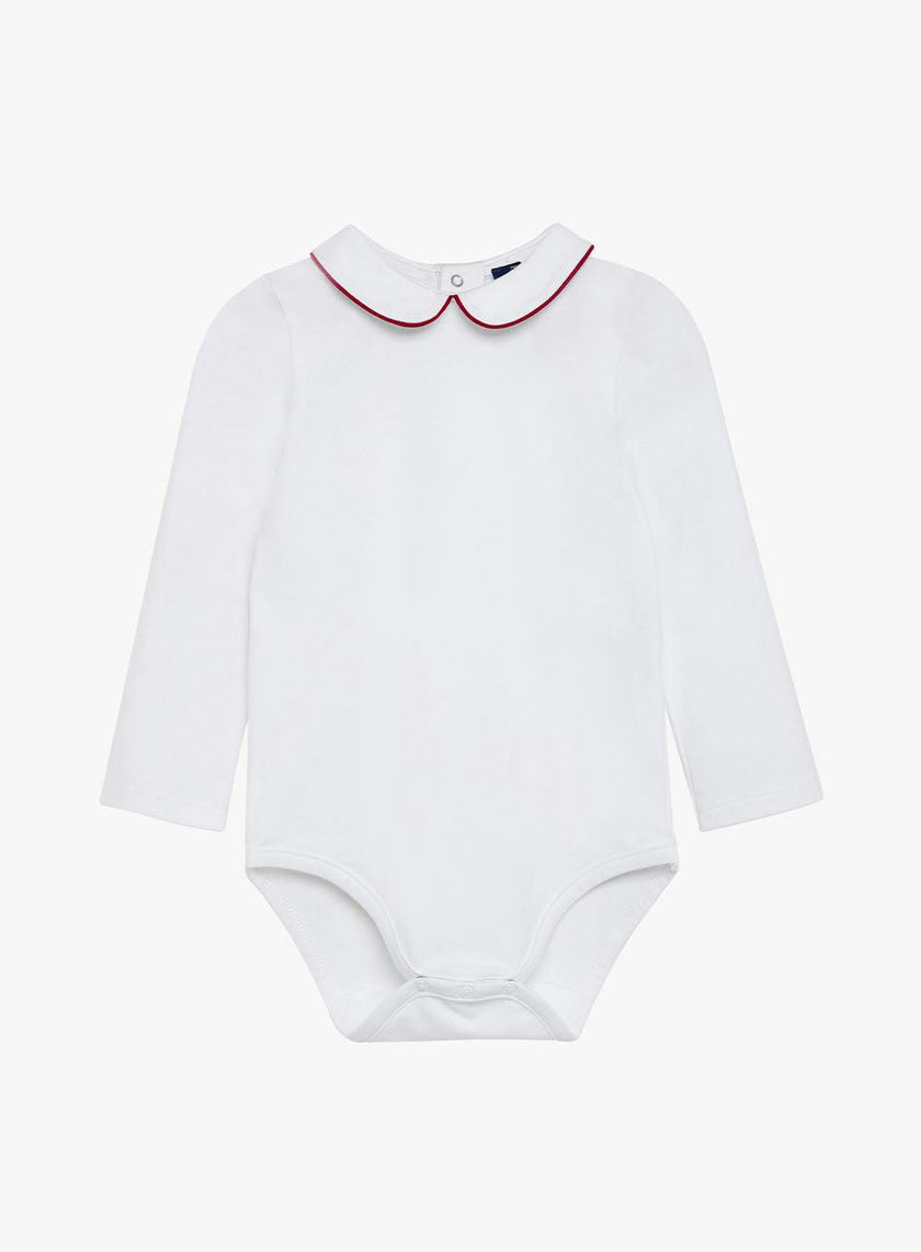 Baby Long-Sleeved Milo Bodysuit in White/Red