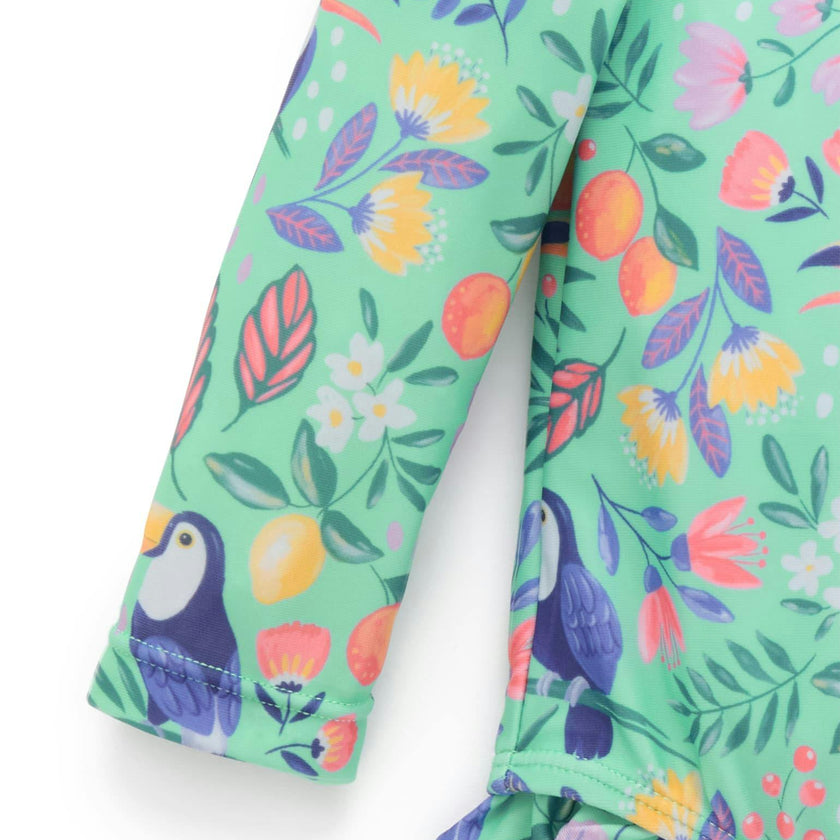 Frilly L/S Swimsuit and Hat Toucan Print