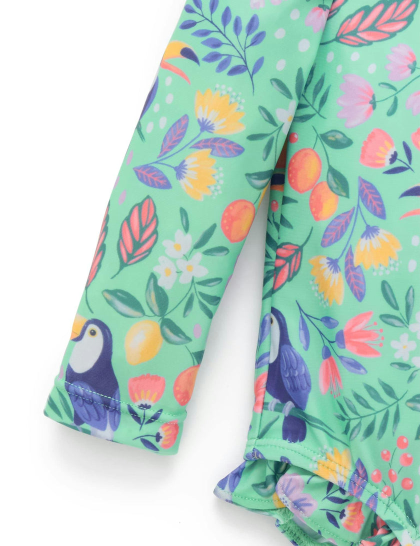 Frilly L/S Swimsuit and Hat Toucan Print