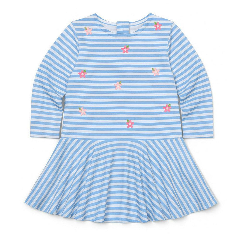 Stripe Knit Dress With Embroidered Flowers