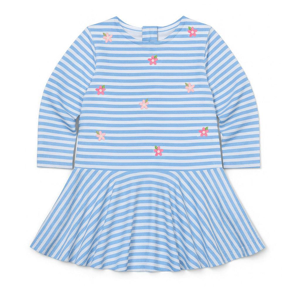 Stripe Knit Dress With Embroidered Flowers