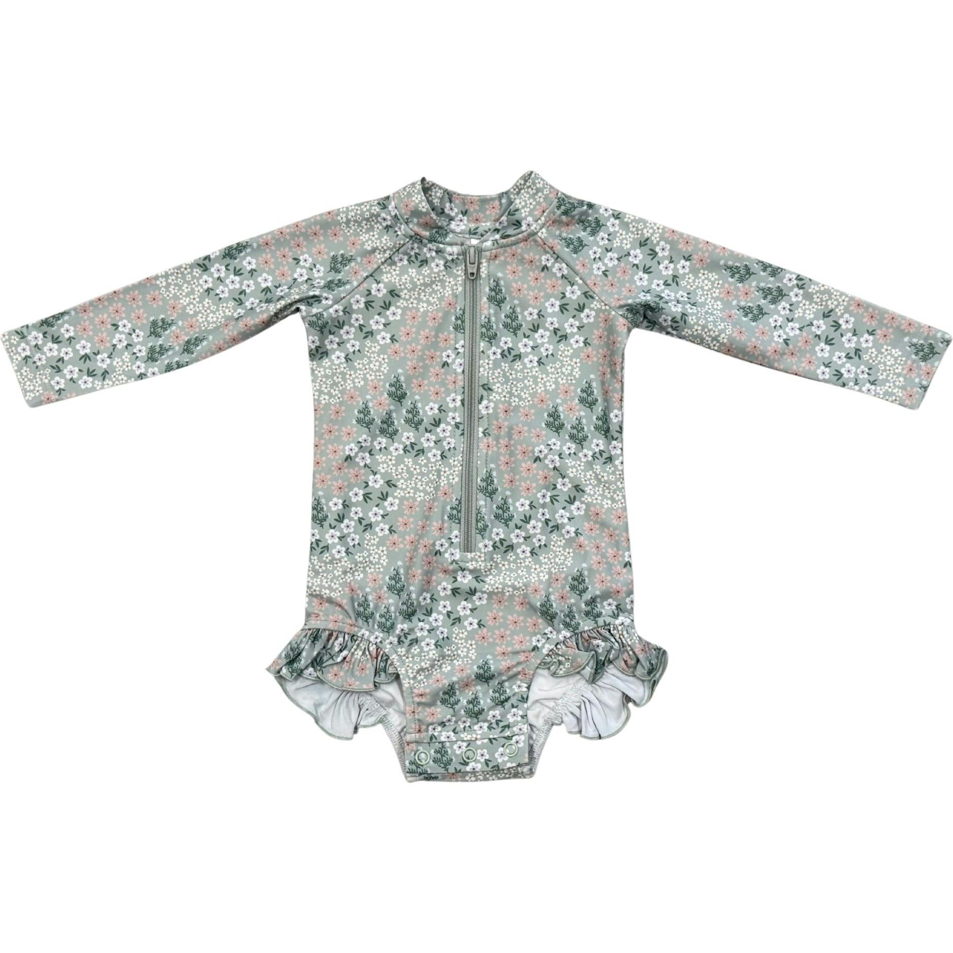 Girl's One-Piece Ruffle Rash Guard Swimsuit