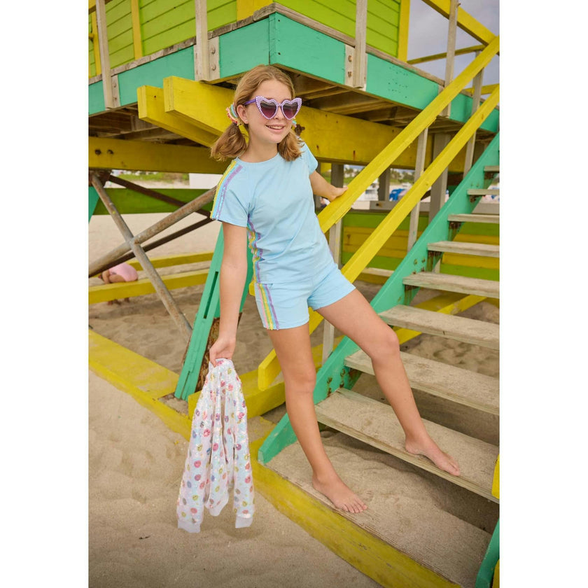 Blue Rainbow Stripe Short Set