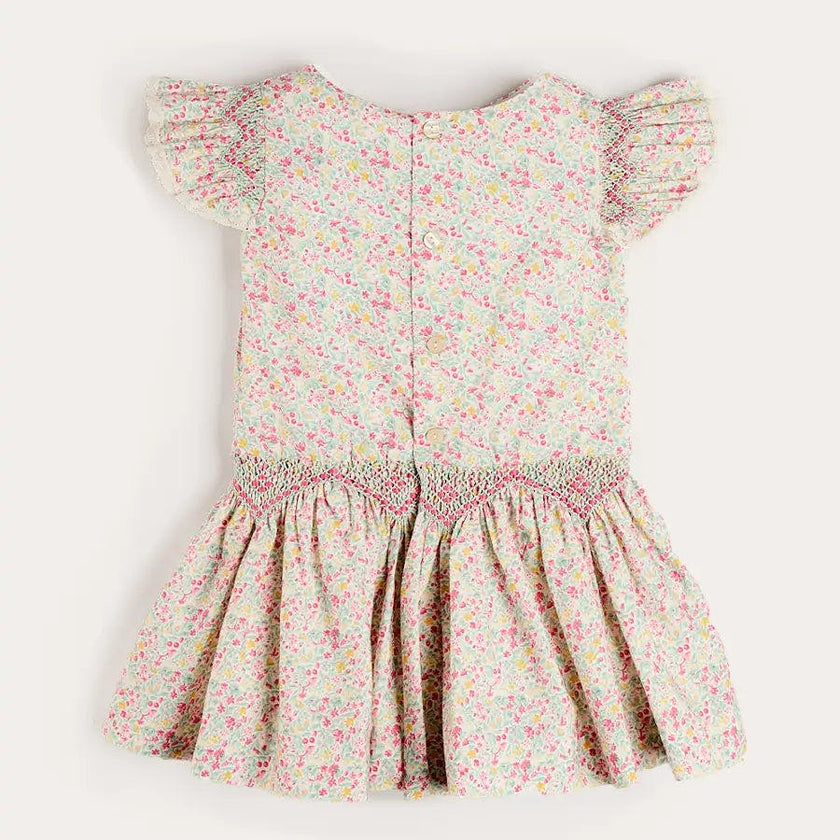 Adelaide Floral Smocked Cap Sleeve Drop Waist Dress in Pink (4-12yrs)