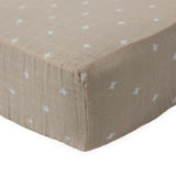 Cotton Muslin Crib Sheet - Taupe Cross