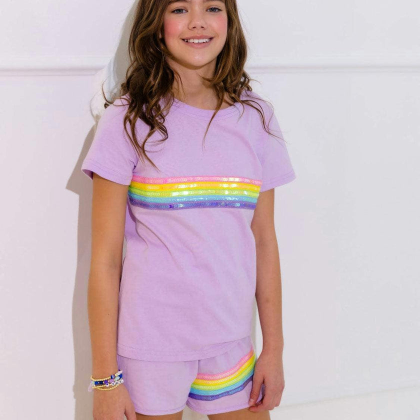 Rainbow Sequin Short Set Lavender