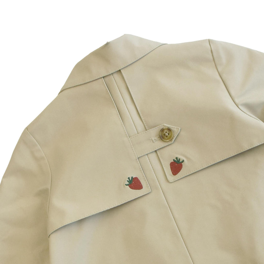 Girls Ramie Crop Trench - Strawberry Embroidery