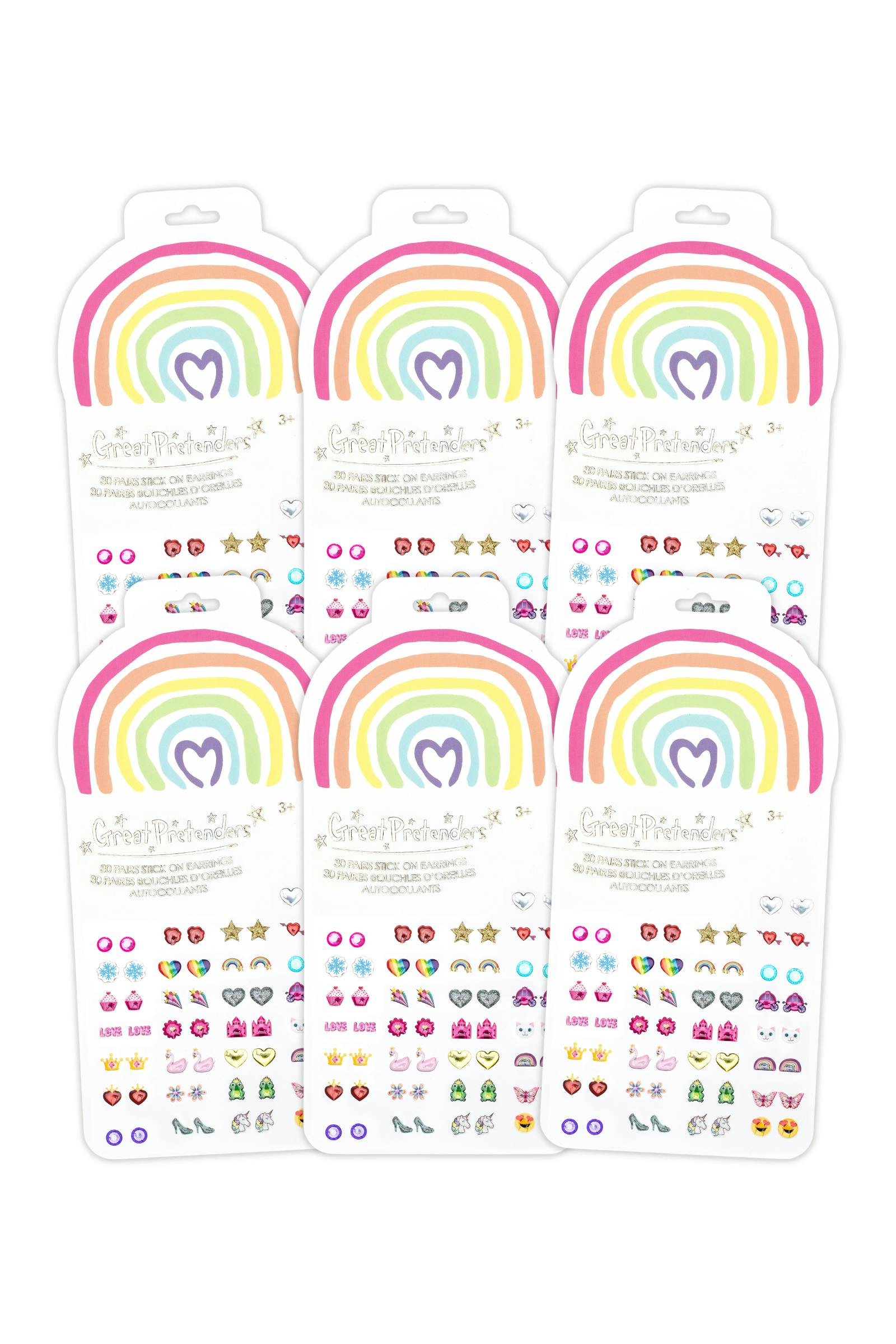 6 Packs of Rainbow Love Sticker Earrings