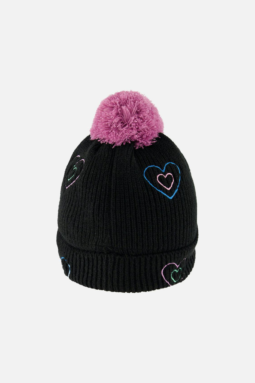 Winter Knit Hat With Pompom Black, Mauve And Blue