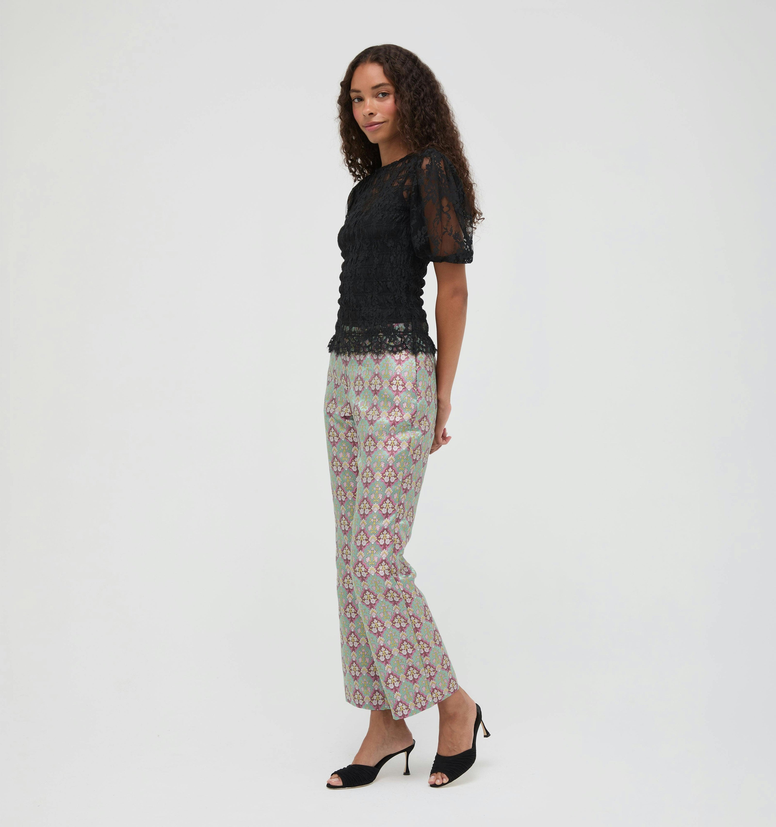 The Annina Pant - Baroque Diamond Block Berry/Green