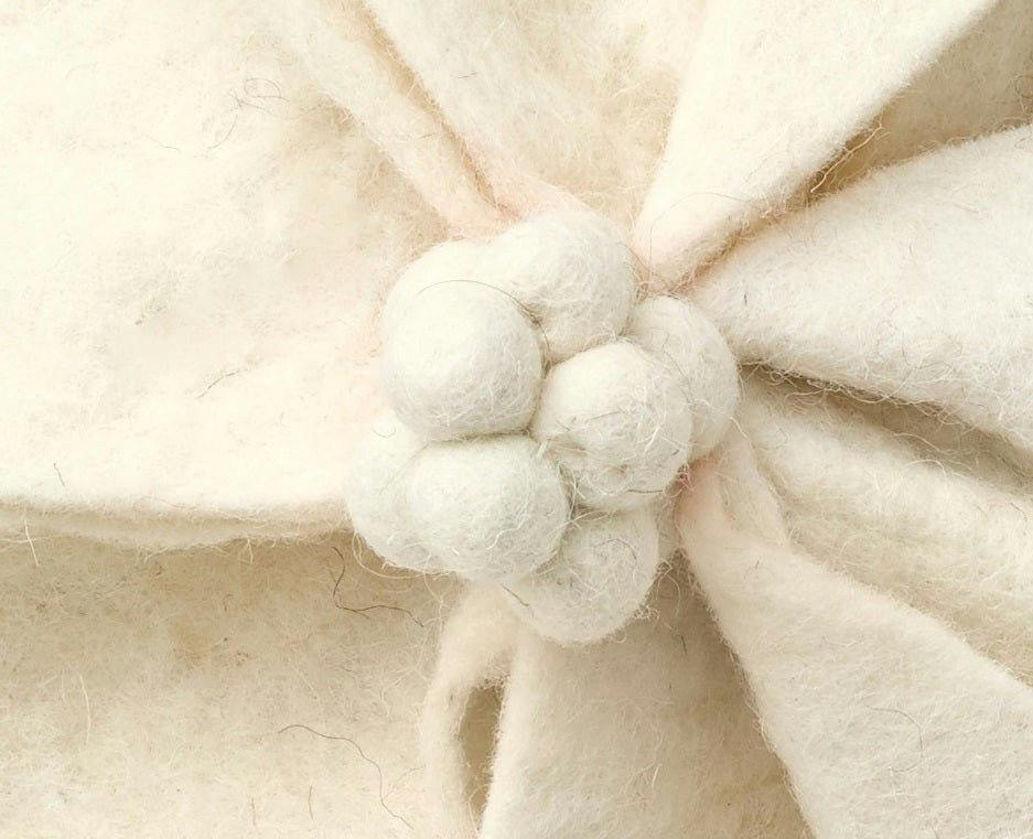 Hand Felted Wool Pillow - 3D Flower Cream Gray - 20