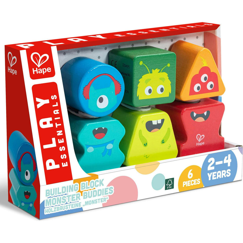 Building Block Monster Buddies - 3 Colorful Wooden Block Monster Characters