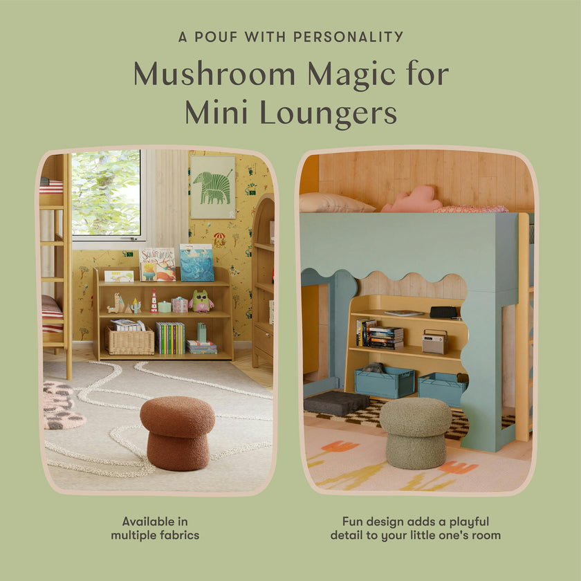 Mini Mushroom Pouf in Latte Teddy Loop