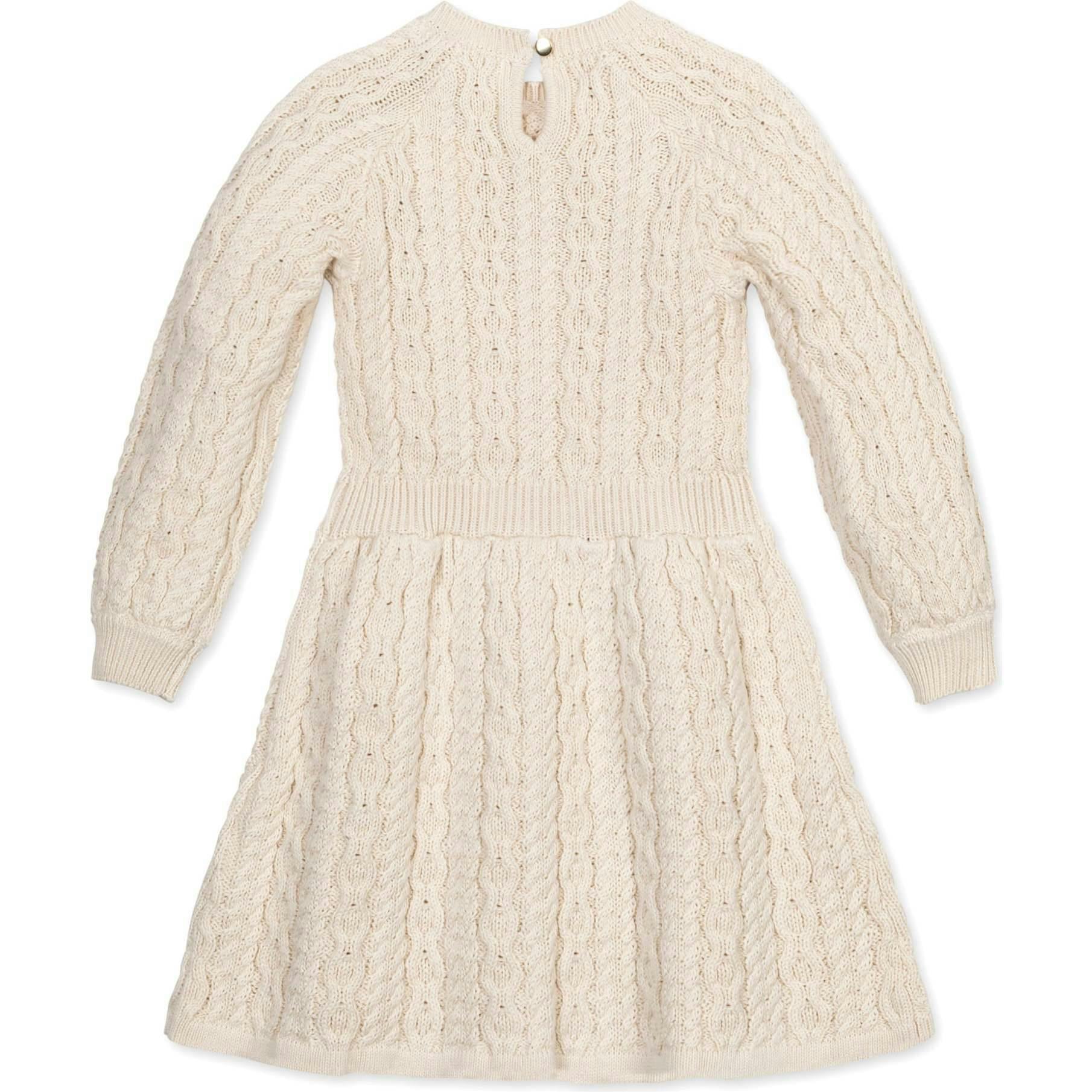 Girl's Organic Rosette Detail Cable Knit Sweater Dress, White