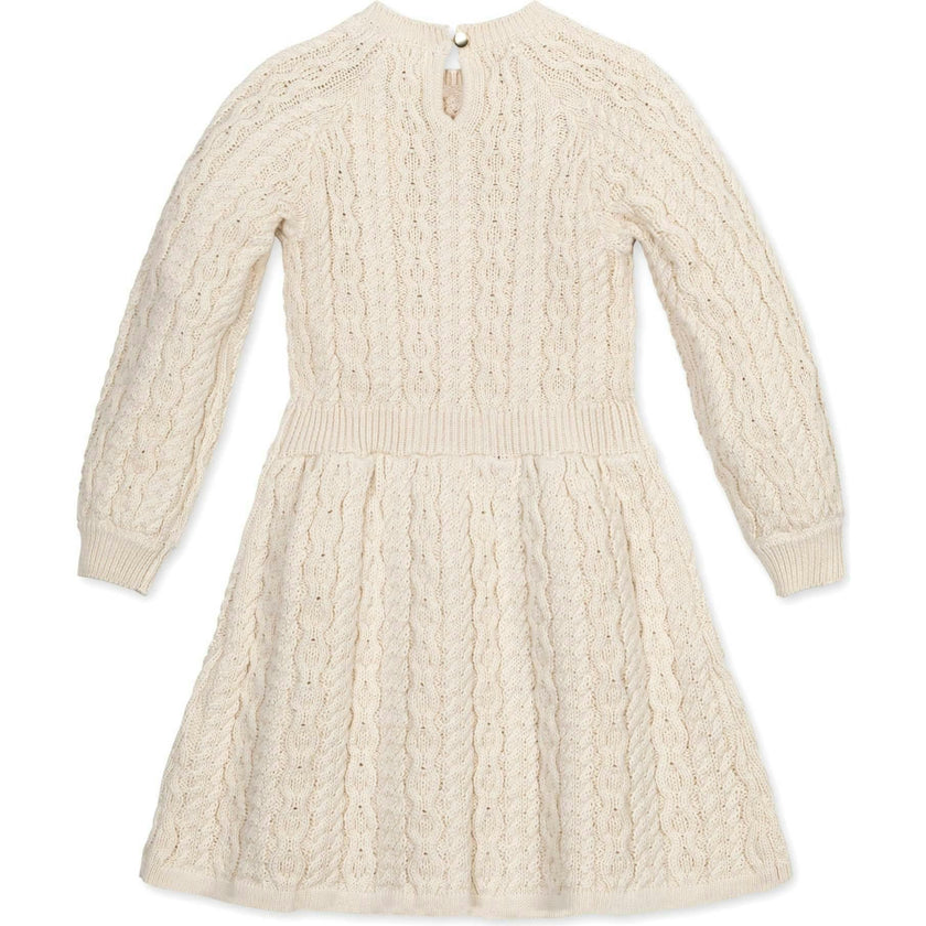 Baby Organic Rosette Detail Cable Knit Sweater Dress, White