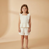 Organic Eyelet Flutter Top And Shorts Set - Ivory Eyelet