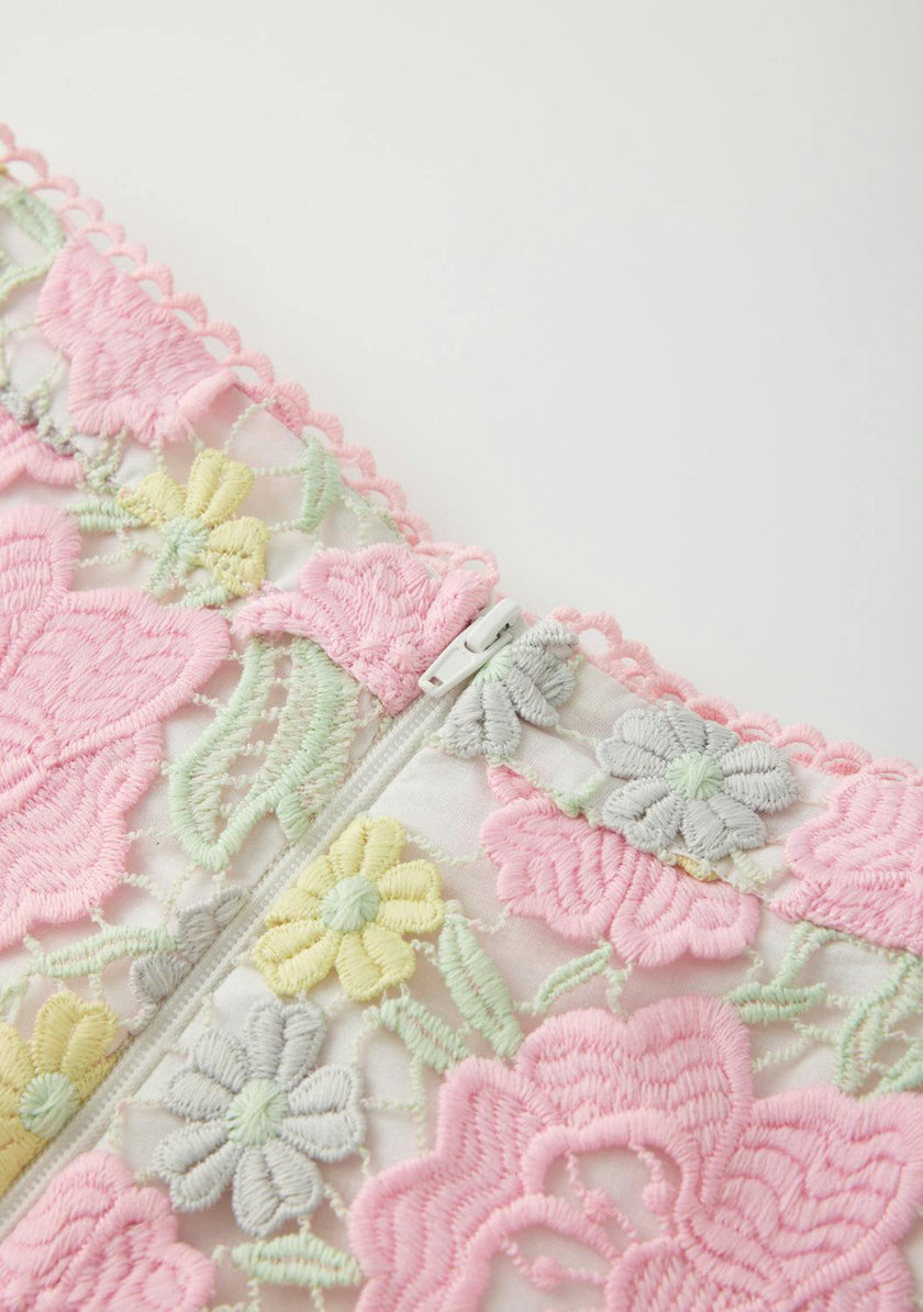 Estella Frill Embroidered Mini Skirt