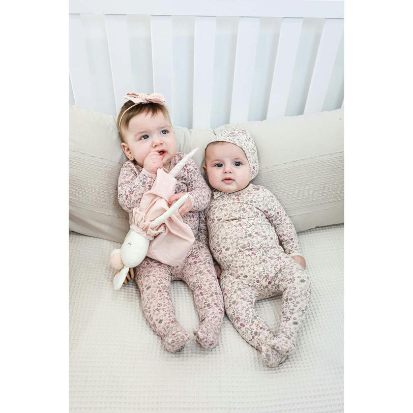 Elegant Floral Footie and Beanie Set