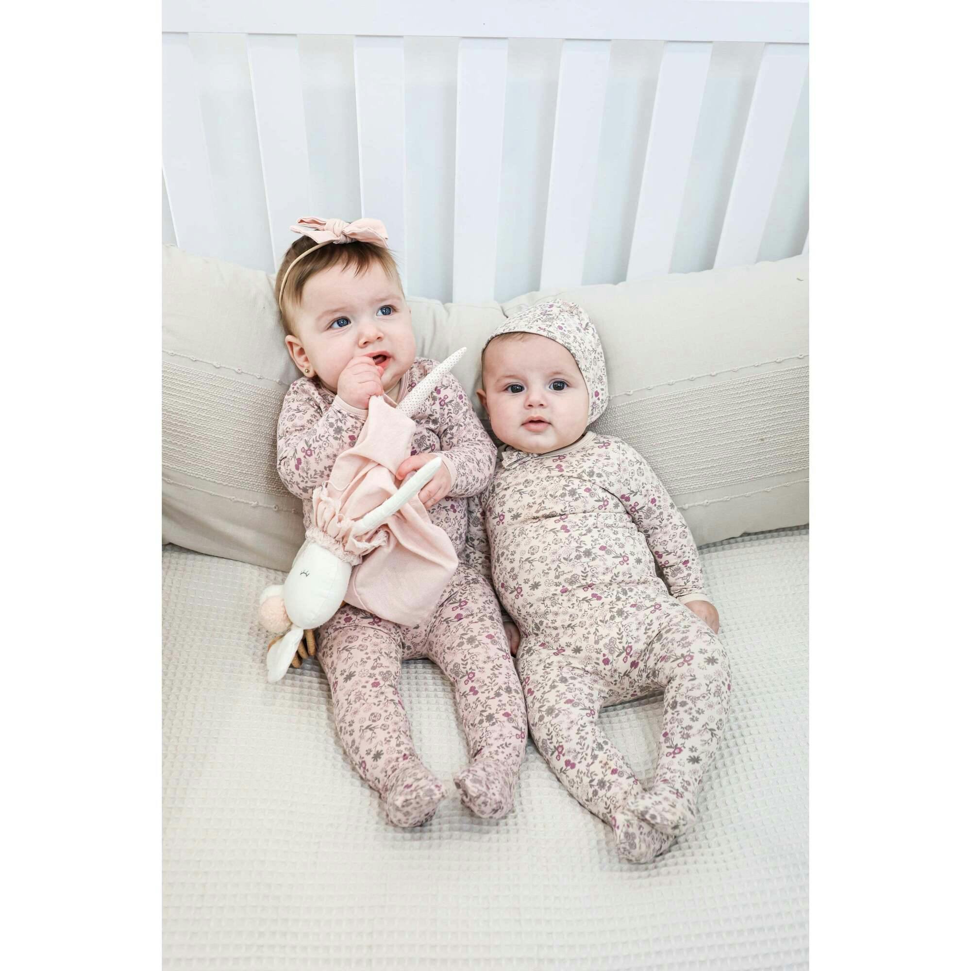 Elegant Floral Footie and Beanie Set