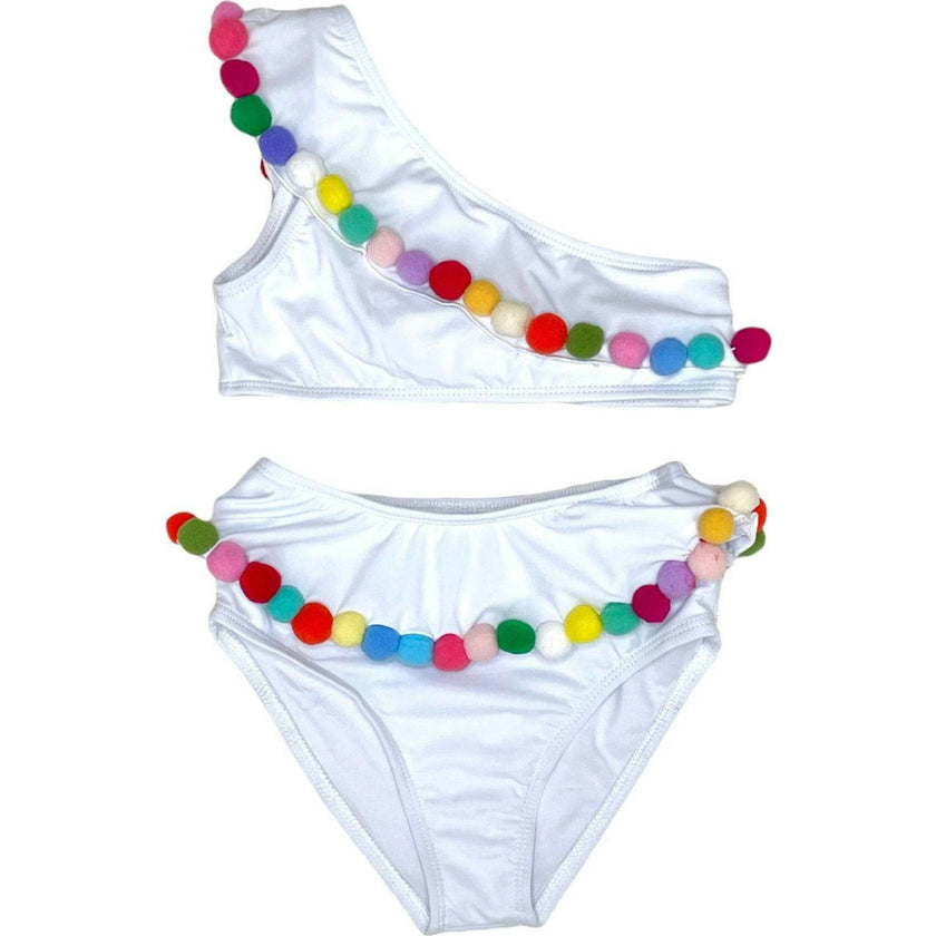 Rainbow Pompom One Shoulder Sleeveless Bikini