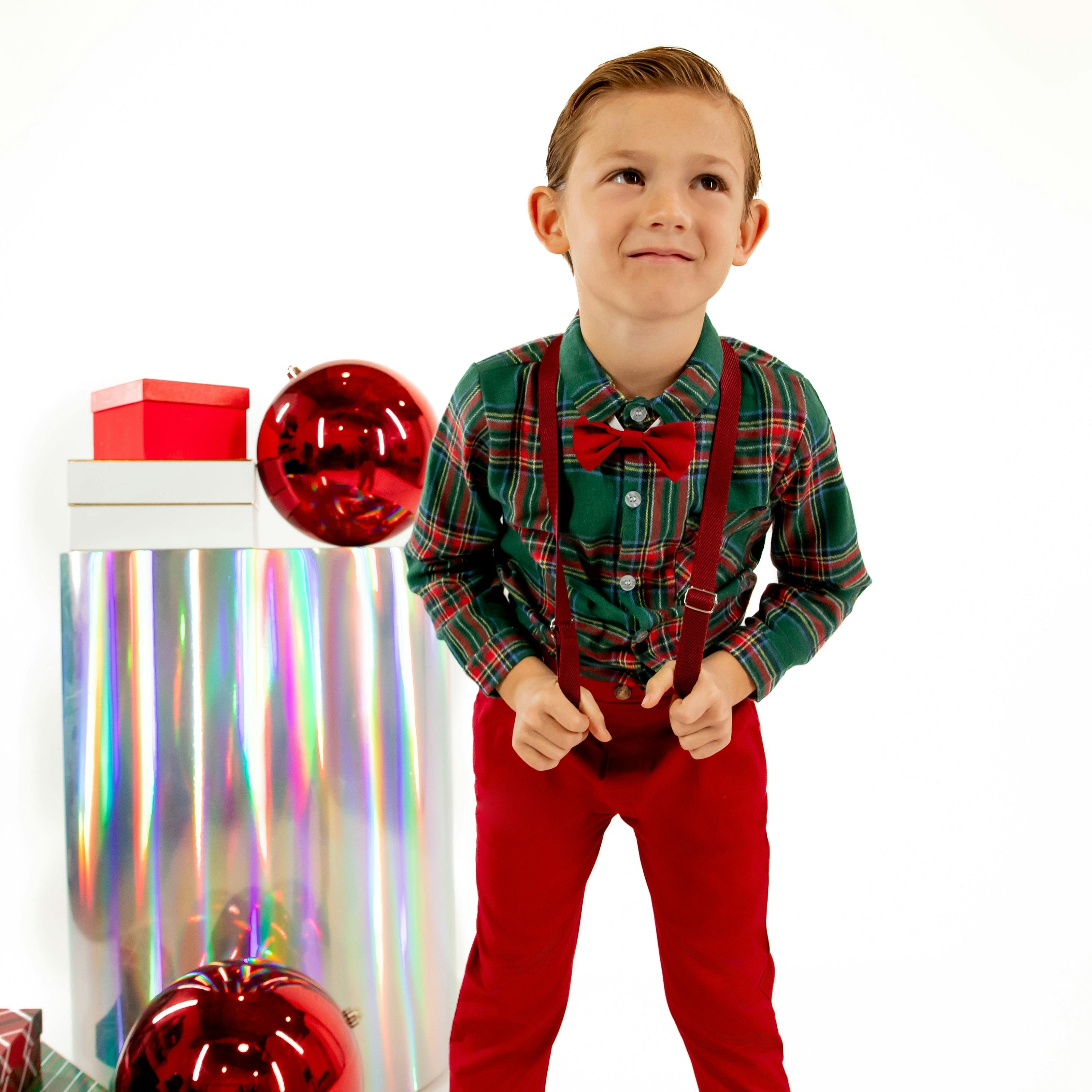 Jr Star Festive Plaid Child Button-Up and Bow Tie Set