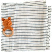 Blue Stripe Swaddle and Teether Set - Fox
