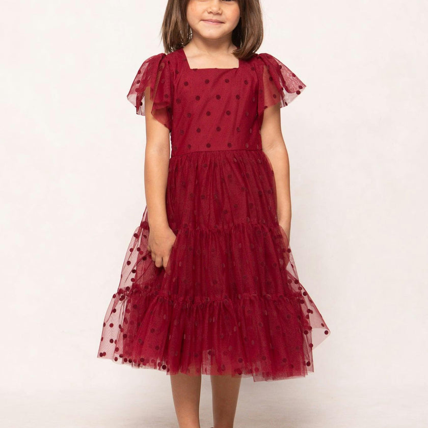 Mini Solange Dress in Burgundy Tulle
