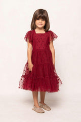 Mini Solange Dress in Burgundy Tulle