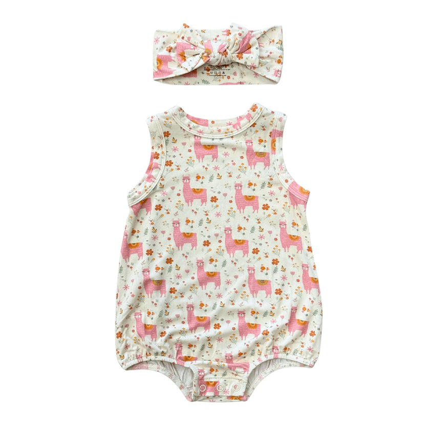 Baby Girl Bubble Bodysuit Set in Llamas