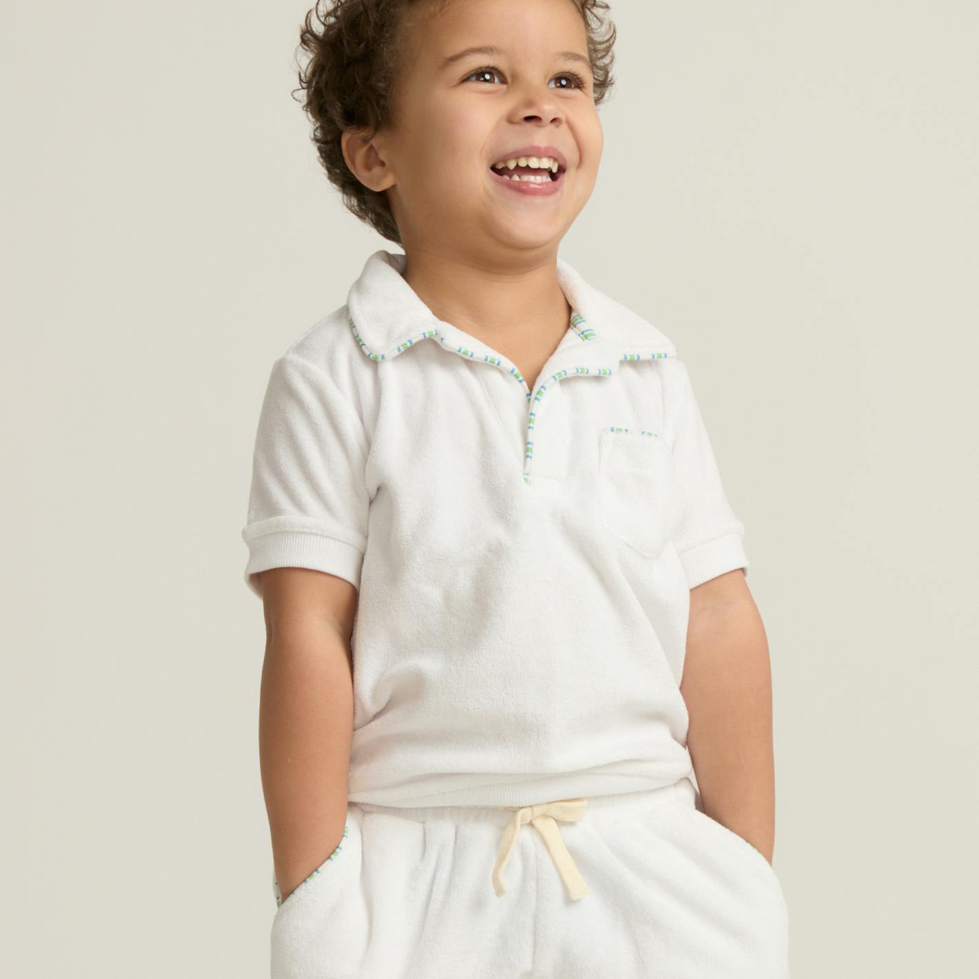 unisex shell white french terry polo