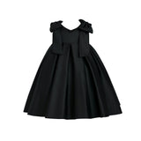Black Palermo Satin Bow Pleated Dress