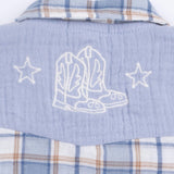 Western Boot Plaid - Short Sleeve Western Pearl Snap Shirt with Casual Short
