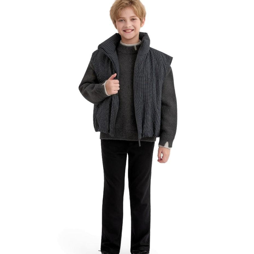 Black Grid-Pattern Quilted Vest