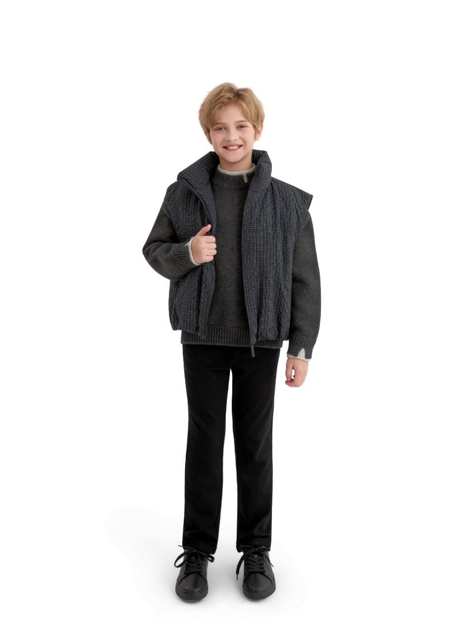 Black Grid-Pattern Quilted Vest