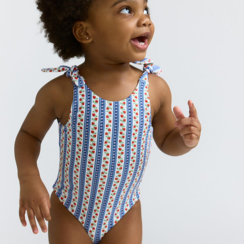 girls strawberry patch tie knot one piece