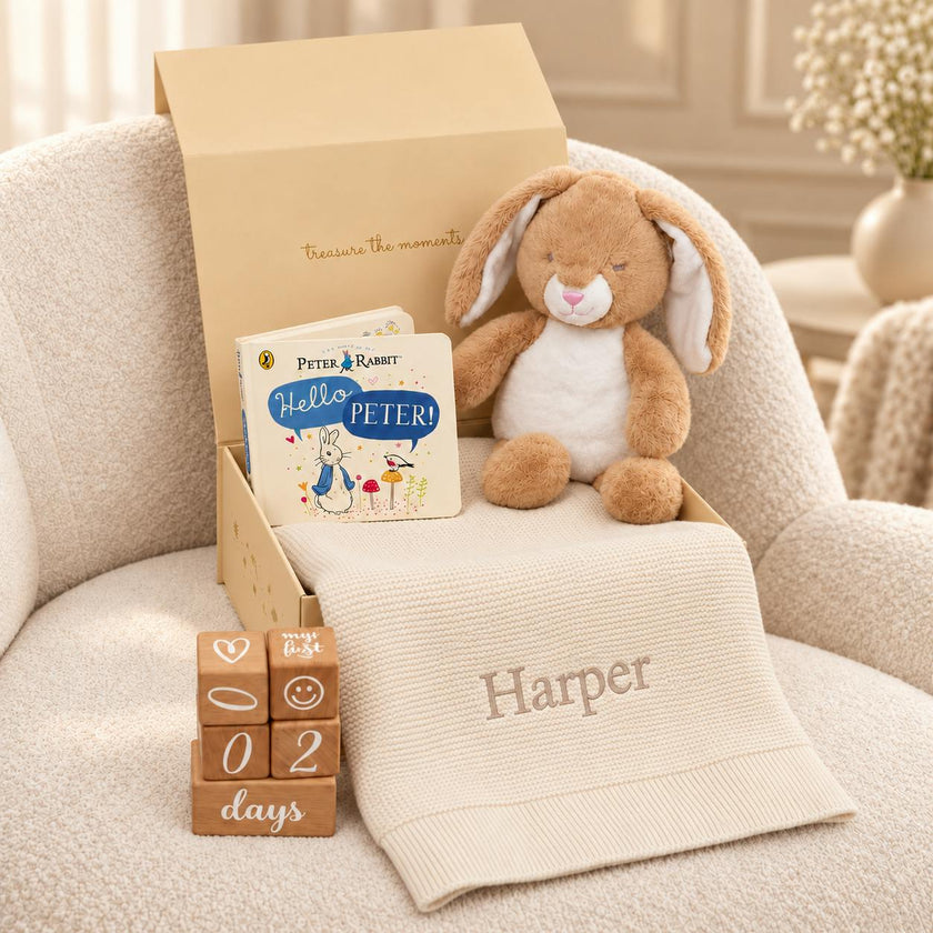 Personalized New Baby Bunny Blanket Gift set