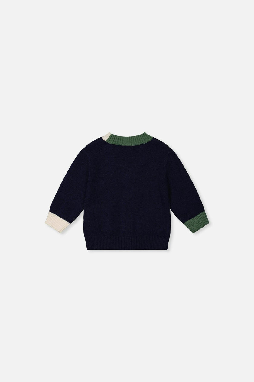 Baby Knit Cardigan With Dino Dark Blue, Green And Yellow
